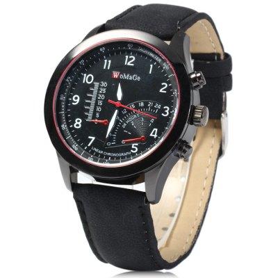 WoMaGe Men's Quartz Watch with Decorative Sub-dials Nubuck Leather Strap