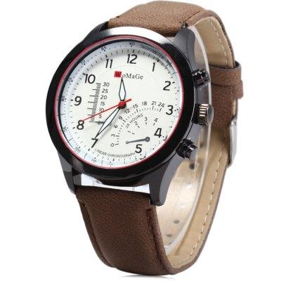 WoMaGe Men's Quartz Watch with Decorative Sub-dials Nubuck Leather Strap
