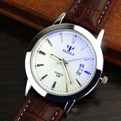The "Yazole" Men's Dual Scales Quartz Watch with Date Display - Leather Band